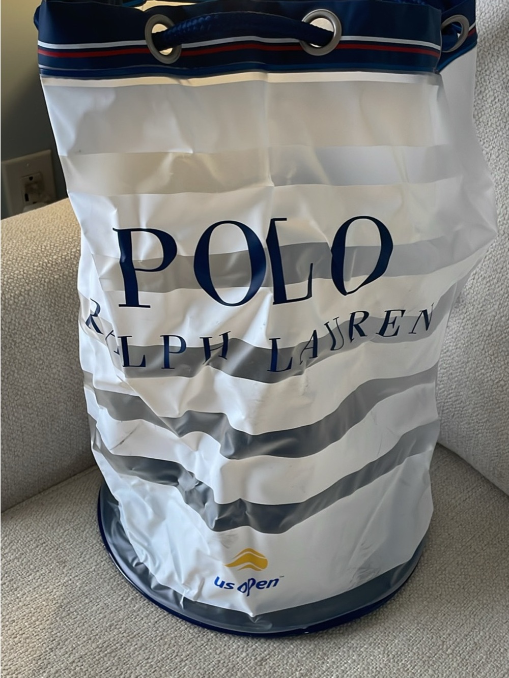 Polo by Ralph Lauren White and Navy Striped Drawstring Tote